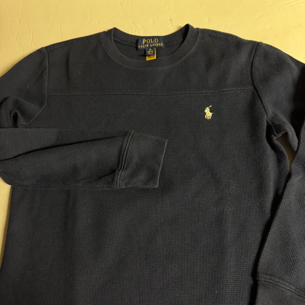 Polo Ralph Lauren Kids‎ Navy Waffle Knit Long Sleeve Shirt Size M 10 12
